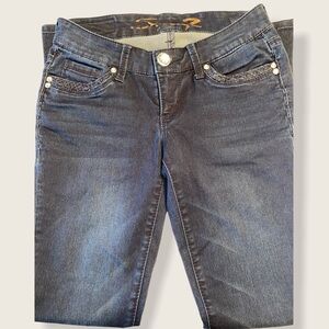 Seven7 Rocker Slim jeans Size 2 petite crystal look buttons shiny stitch Size 2P